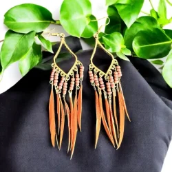 Smukke hndlavede spirituelle boheme reringe med gte fjer og perler, ml 10 cm