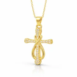 Forgyldt kors halsk�de med infinity rustfrit st�l 45 cm 2x3,5 cm