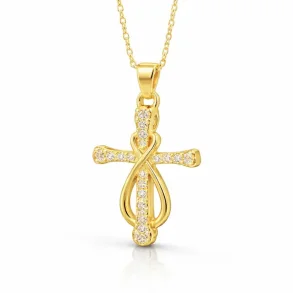 Forgyldt kors halsk�de med infinity rustfrit st�l 45 cm 2x3,5 cm