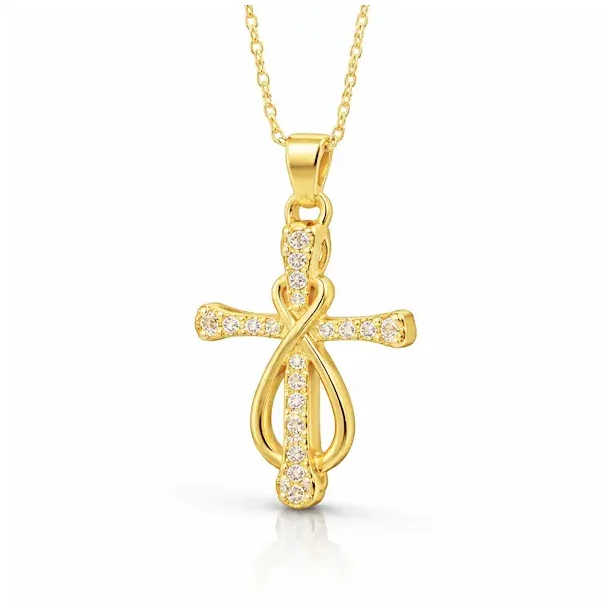 Forgyldt kors halsk�de med infinity rustfrit st�l 45 cm 2x3,5 cm