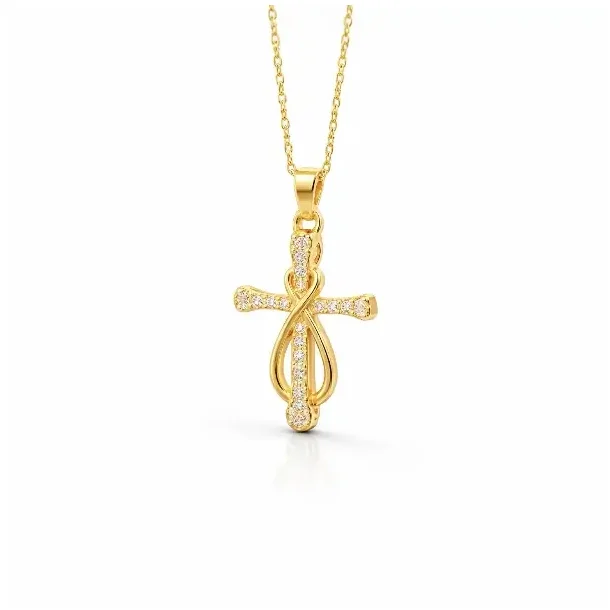 Forgyldt kors halsk�de med infinity rustfrit st�l 45 cm 2x3,5 cm