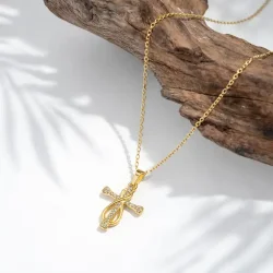Forgyldt kors halsk�de med infinity rustfrit st�l 45 cm 2x3,5 cm