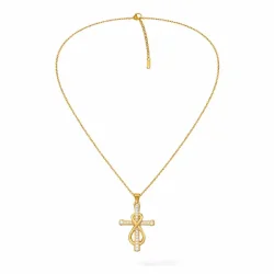 Forgyldt kors halsk�de med infinity rustfrit st�l 45 cm 2x3,5 cm