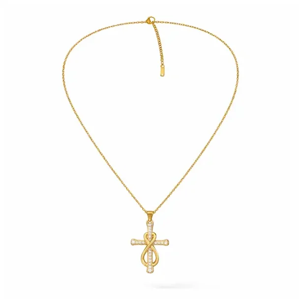 Forgyldt kors halsk�de med infinity rustfrit st�l 45 cm 2x3,5 cm