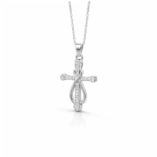 Kors halsk�de med infinity symbol rustfrit st�l 45 cm 2x3,5 cm