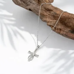 Kors halsk�de med infinity symbol rustfrit st�l 45 cm 2x3,5 cm