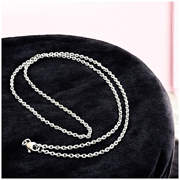 Halsk�der i s�lvmetal med karabinhage, Nikkelfri, M�l 48 cm