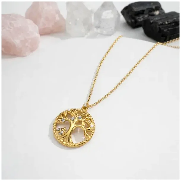 Livets Tr� halsk�de i forgyldt st�l � spirituelt smykke