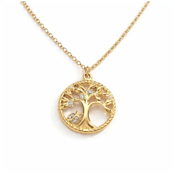 Livets Tr� halsk�de i forgyldt st�l � spirituelt smykke