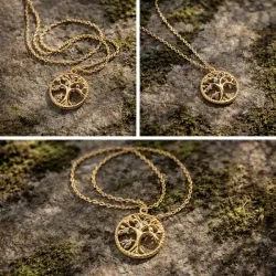 Livets Tr� halsk�de i forgyldt st�l � spirituelt smykke