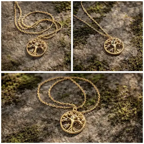 Livets Tr� halsk�de i forgyldt st�l � spirituelt smykke