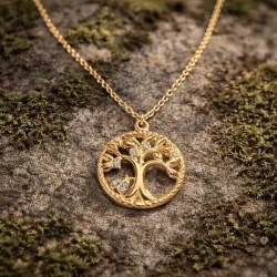 Livets Tr� halsk�de i forgyldt st�l � spirituelt smykke