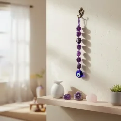 Hanger med tyrkisk �je og Ametyst � h�ndlavet beskyttelse og spirituel ro