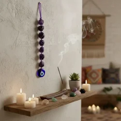 Hanger med tyrkisk �je og Ametyst � h�ndlavet beskyttelse og spirituel ro