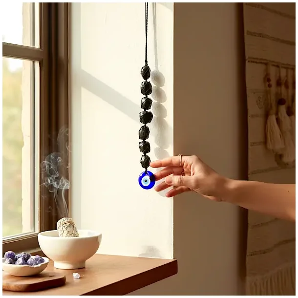 Hanger med tyrkisk �je og Shungit � rensende energi og st�rk spirituel beskyttelse