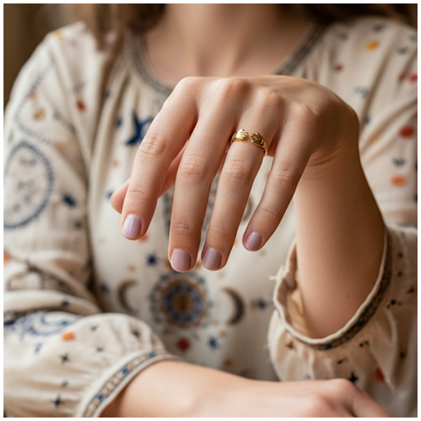 Healing Hands � Justerbar forgyldt ring med spirituel energi og elegance