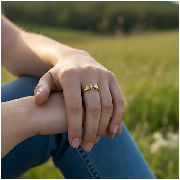 Healing Hands  Justerbar forgyldt ring med spirituel energi og elegance