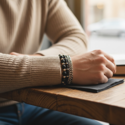 Iron Shadow herrearmb�nd i st�l og sorte stenperler � r� 3-i-1 stil