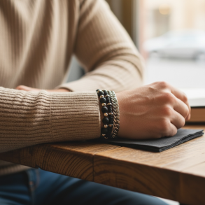 Iron Shadow herrearmb�nd i st�l og sorte stenperler � r� 3-i-1 stil