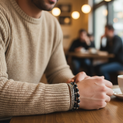 Iron Shadow herrearmb�nd i st�l og sorte stenperler � r� 3-i-1 stil