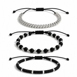 Iron Shadow herrearmb�nd i st�l og sorte stenperler � r� 3-i-1 stil