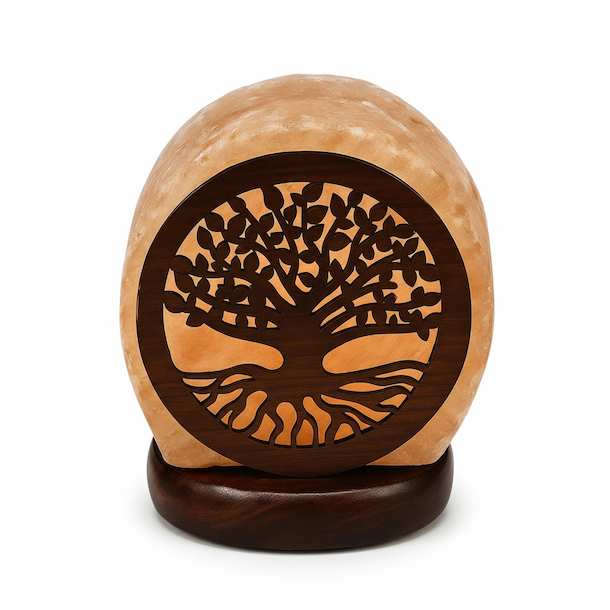 Himalaya salt lampe med Livets Tr�, LED farveskift og USB � ca. 7-800 g