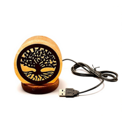 Himalaya salt lampe med Livets Tr�, LED farveskift og USB � ca. 7-800 g