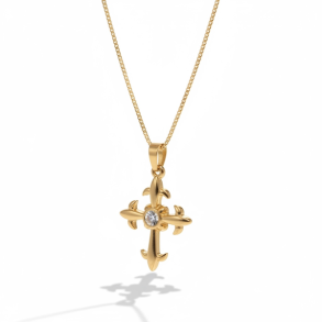 Forgyldt st�lhalsk�de med kors p�sat klar rhinsten - Himmelsk Gl�d