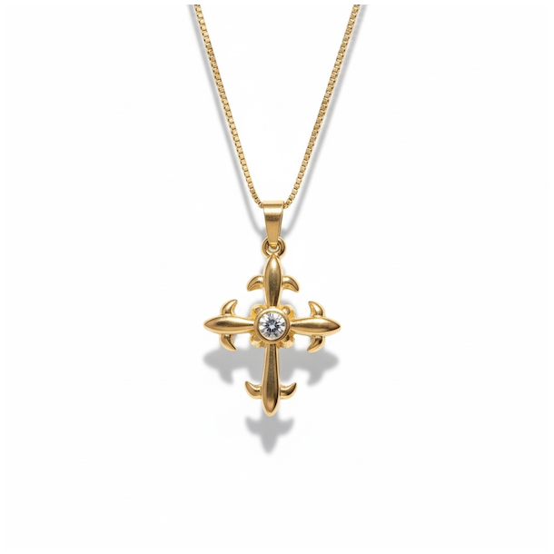 Forgyldt st�lhalsk�de med kors p�sat klar rhinsten - Himmelsk Gl�d