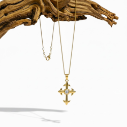 Forgyldt st�lhalsk�de med kors p�sat klar rhinsten - Himmelsk Gl�d