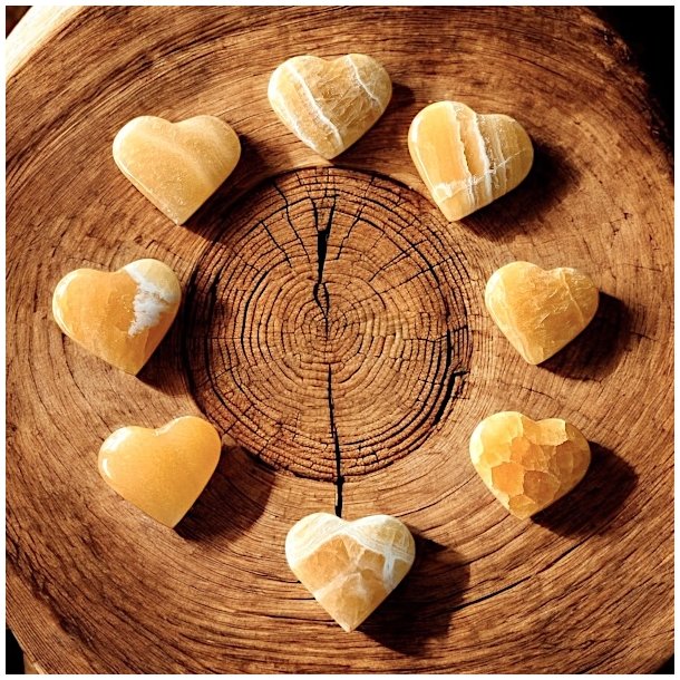 Smukke Hjerter i Gul Calcit  Strlende Energi 30 - 35 mm