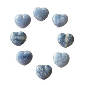 Smukke Hjerter i Bl Calcit  Energi af Indre Ro 35 mm