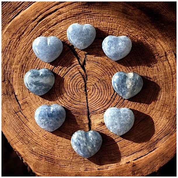 Smukke Hjerter i Bl Calcit  Energi af Indre Ro 35 mm