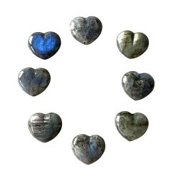 Smukke Hjerter i Labradorit  Strlende Farvespil 35 mm