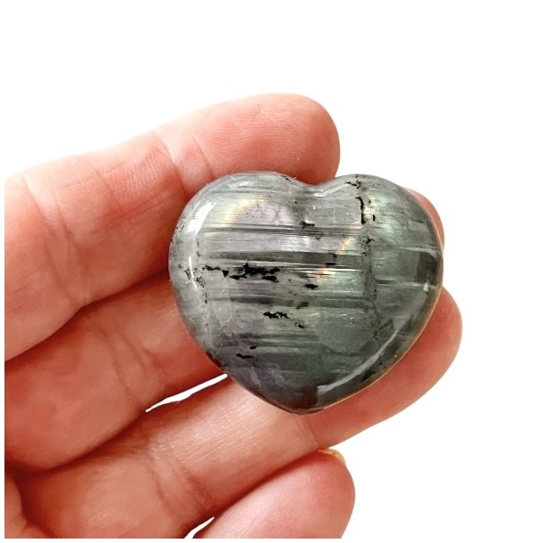 Smukke Hjerter i Labradorit  Strlende Farvespil 35 mm