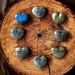 Smukke Hjerter i Labradorit  Strlende Farvespil 35 mm