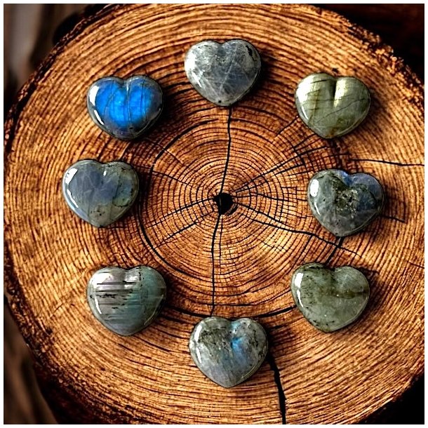 Smukke Hjerter i Labradorit  Strlende Farvespil 35 mm