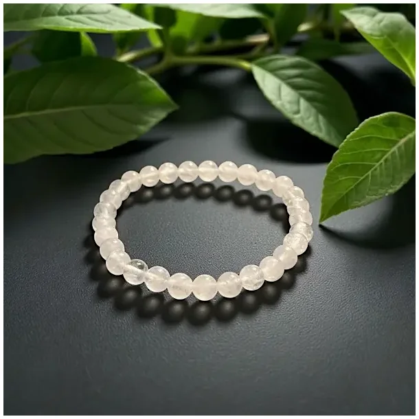 Hvid Jade Armb�nd 6 mm � Elastisk Krystalarmb�nd til H�ndled 16�17,5 cm