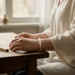 Hvid Jade Armb�nd 6 mm � Elastisk Krystalarmb�nd til H�ndled 16�17,5 cm