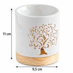 Hvid aromalampe p� 11 cm med livets tr� og m�lindikationer