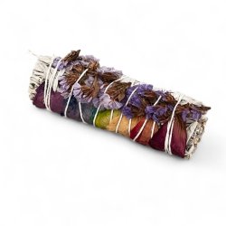 Hvid Salvie med Chakrafarvede Rosenblade | M�l ca. 10,5 cm 