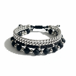 Iron Shadow herrearmb�nd i st�l og sorte stenperler � r� 3-i-1 stil