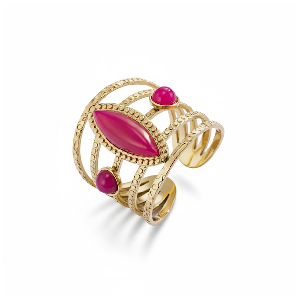 Justerbar forgyldt stlring med pink agat  smuk spirituel ring i hj kvalitet