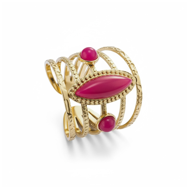 Justerbar forgyldt stlring med pink agat  smuk spirituel ring i hj kvalitet