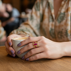 Justerbar forgyldt stlring med pink agat  smuk spirituel ring i hj kvalitet