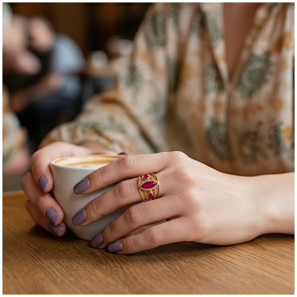 Justerbar forgyldt stlring med pink agat  smuk spirituel ring i hj kvalitet