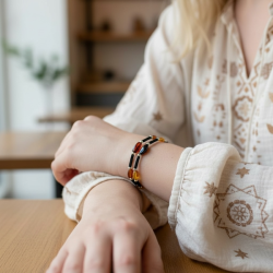 Unikt h�ndlavet justerbart unisex armb�nd med �gte baltisk rav i varme naturnuancer