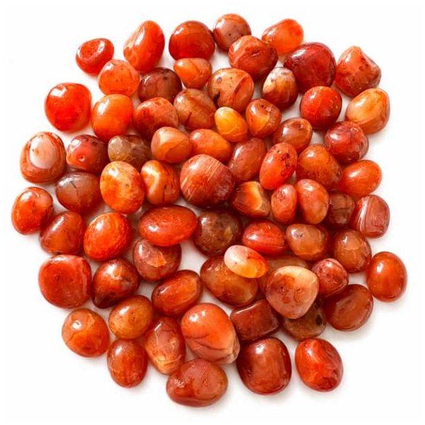 Karneol lommesten i flotte orange og r�de nuancer