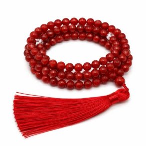 Karneol mala med 108 perler og r�d kvast