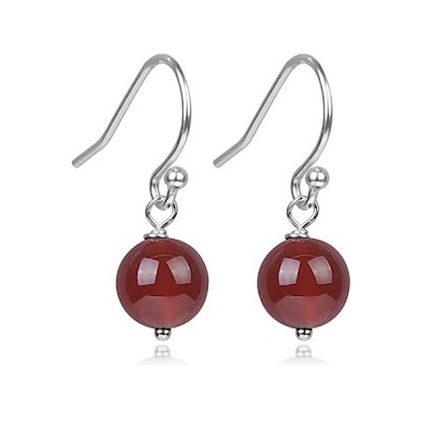 Karneol �reringe i sterling s�lv | l�ngde 2,5 cm